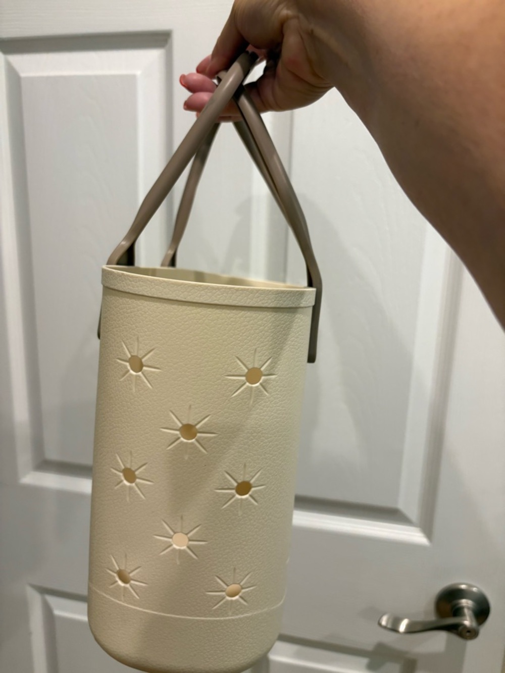 Tan cream Women's Tote Bag with Brown Handles and Yellow Flower Accents - Picture 8 of 8